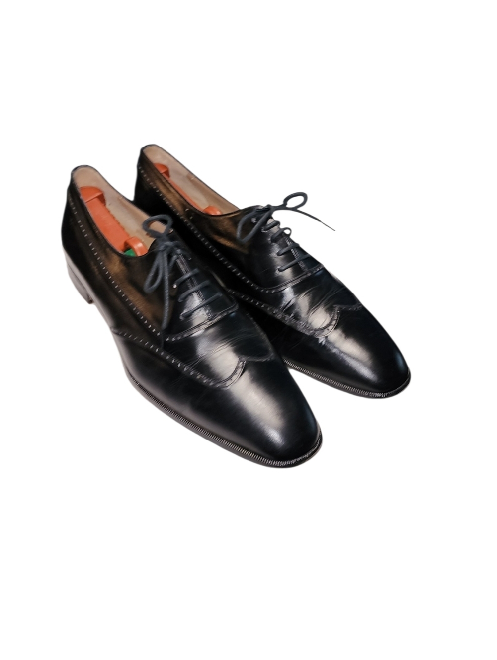 Men Vintage Leather Black Wingtip Oxfords By Bally Size 12B